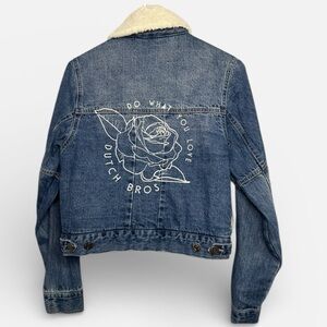 Dutch Bros SMALL Denim with Sherpa Collar Jacket Unique+Rare “Do What You Love”